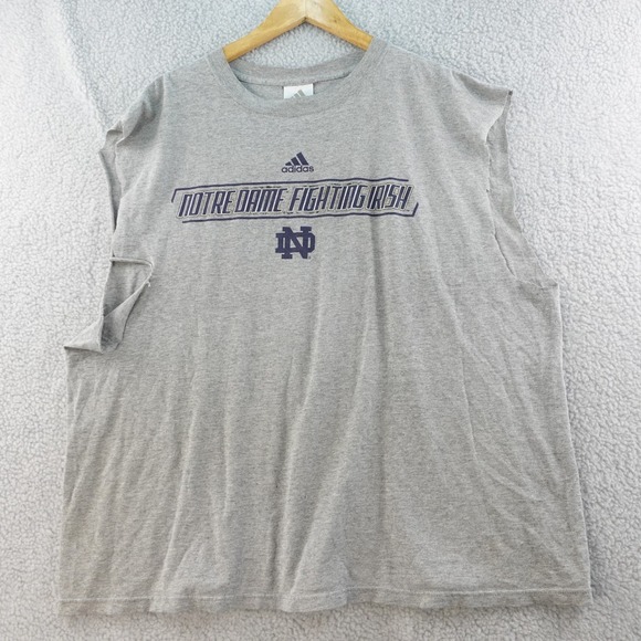 Vintage Adidas Mens XL Notre Dame Fighting Irish Gray Cuttoff Sleeveless T-Shirt - Picture 1 of 7